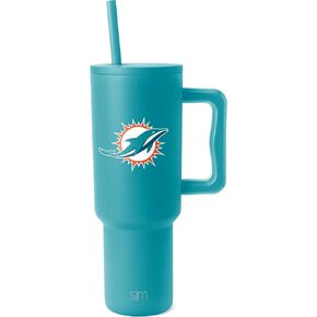 كوب بسيط وحديث مرخص رسميًا من NFL Miami Dolphins سعة 40 أونصة مع مقبض وغطاء من القش | كأس كرة القدم المعزول ستانلس ستيل | هدايا للرجال والنساء | مجموعة تريك | ميامي دولفينز