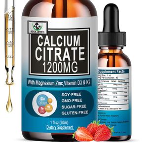 Calcium Citrate Supplement,1200mg Calcium with Vitamin D3 Drops for Bone,Teeth,Colon,Cardiovascular Health,High Absorption Liquid Calcium Magnesium Citrate 400mg Plus Zinc Vitamin K2,Vegan,30 Servings