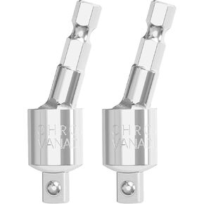 2PCS Power Drill Sockets Adapter 1/4" Impact Square Drive Adapter, 360°Rotatable Hex Shank Impact Driver Socket Adapter/Extension, Swivel Socket to Drill Adapter, CRV