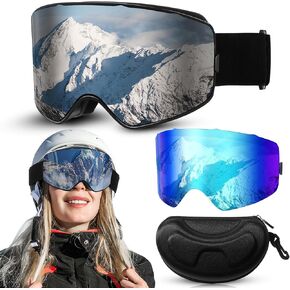 نظارات تزلج للرجال والنساء مع عدسات واحدة قابلة للاستبدال، نظارات ثلج للحماية من الأشعة فوق البنفسجية على الجليد، نظارات تزلج مضادة للضباب in Kuwait