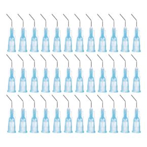 HARFINGTON 1000pcs Blunt Tip Dispensing Needles, 18 Gauge 45 Degrees Bent Dispensing Tips 0.4" End Angled Dispenser Needle with Luer Elbow Blunt Needle for Oil or Glue Applicator, Pink