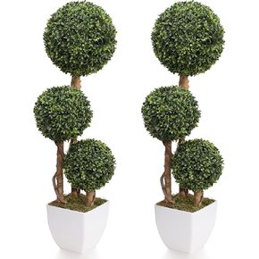 في الهواء الطلق الاصطناعي خشب البقس الكرة Topiaries الأشجار، 3ft وهمية توبياري الثلاثي الكرة شجرة البقس 2 حزم، الشجيرات فو النباتات الخضراء المجال للانفصال بوعاء ديكور الشرفة الداخلية أو الحديقة (35 بوصة)