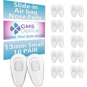 GMS Optical 2.8mm Extra-Thick/13mm Short Length - Slide-in Air Bag Tear Drop Nose Pads, Super Soft Silicone Eyeglass Nose Pads to Keep Glasses from Sliding, for Glasses Nose pad Replacement (10 Pair)