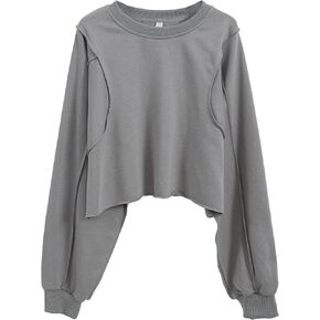 Xintianji Women's Casual Long Sleeve Sweatshirt Drop Shoulder Hoodie Loose Crew Neck Pullover Streetwear