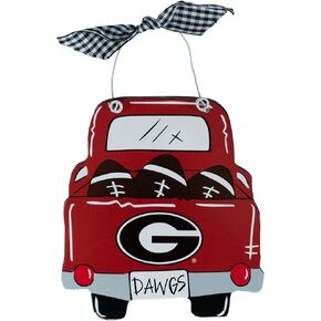 University of Georgia Bulldogs Ceramic Ball Ornament - Team Logo & Kick Off Design w/Ribbon & Bells by Magnolia Lane - Christmas Decoration, Gift for UGA Students, Alumni - for Home, Dorm Decor