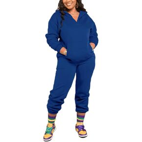 HBQ Womens 2 Piece Outfits Velvet Sweatsuit Sets Pullover V Neck Sweatshirt Baggy Sweatpants Tracksuits Lounge Sets