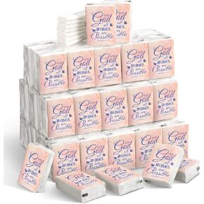 Karenhi Christian Purse Tissue Packs Wedding Tissues Packs for Guests Bible Verse Mini Size Tissue Packs Pocket Tissues Travel Packs for Home Bag Car Homeless Gifts(60 Packs)