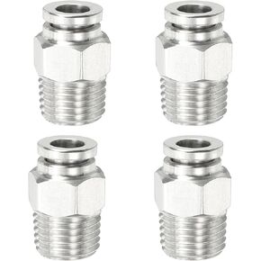 uxcell Push to Connect Fitting, 4 Pcs Stainless Steel PC Male Straight 1/4" Tube OD x 3/8" NPT Thread Push to Connect Tube Fitting Pneumatic Push Lock Fitting