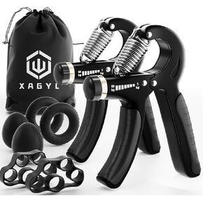 Hand Grip Strengthener Workout Kit Kit (8-Piece), 2 Adjustable Resistance Forearm Grippers, 2 Finger Stretchers, 2 Grip Rings and 2 Stress Relief Grip Balls for Muscle Building and Injury Recovery