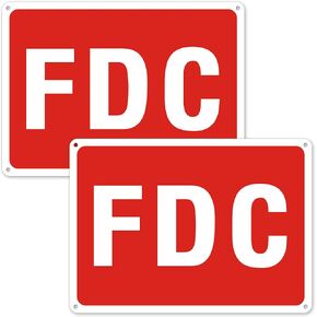 FDC Sign, 2 Pack FDC Sign Outdoor Aluminum Metal Sign, FDC Signs for Fire Department Connection, UV Protected Weather Resistant and Easy to Install (Size: 10x7 inches)