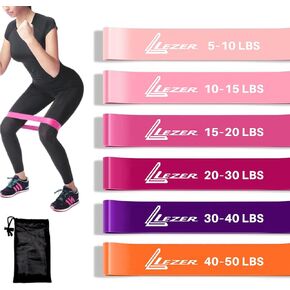 LEZER Resistance Loop Bands for Exercise Workout, Elastic Band, Stretch, Home Gym Fitness, Strength Training, Physical Therapy, Yoga, Women, Men, with Instruction and Carry Bag, Set of 6
