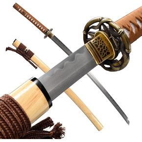 Handmade Katana Japanese Damascus Folded Steel Blade Real Clay Tempered Hamon Full Tang Sword