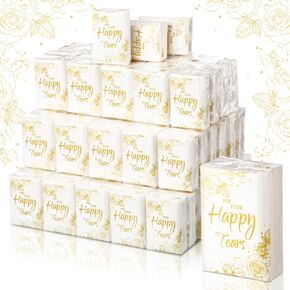 Spiareal 100 Pcs Happy Tears Tissues Packs Facial Tissues Items for Guests Wedding Welcome Bags Pocket Tissues Mini Travel Size 3 Ply Tissue Packs for Wedding Party Favor Ceremony Graduation