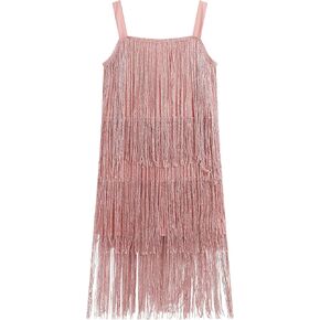 Kids Girls Sequin Fringe Dress Sparkling Tassel Sleeveless Dress Gatsby Flapper Dance Wear Party Latin Dance Dress in Saudi Arabia