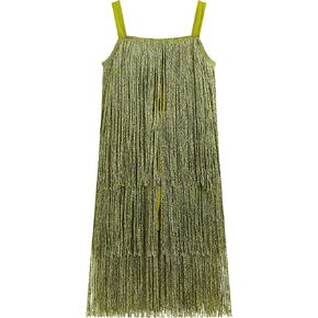 Kids Girls Sequin Fringe Dress Sparkling Tassel Sleeveless Dress Gatsby Flapper Dance Wear Party Latin Dance Dress