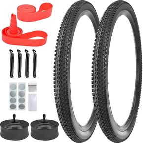 2 Pack 26"x1.95" 26"x2.1" 26"x2.125" 27"x1.95" Inch Bike Tire Folding Replacement Bicycle Tire with 2 Pack Inner Tubes for Mountain Hybrid Bike