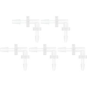 5 Pcs Aquarium Plastic Hose Barb Fitting 1/16" to 3/32" Hose Barb 90 Degree Elbow L Fitting Clear PP