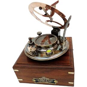 Brass Nautical Gift Ideas for Men Xmas 5 Inch Perfectly Calibrated Large Sundial Compass Rosewood Case Top Grade Engraved Brass Sundial with Embossed Needle