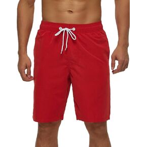 SILKWORLD Mens Swim Shorts Quick Dry Swimsuit Sports Swimming Shorts with Pockets,Red,Small