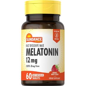 صندانس ميلاتونين 12 ملغ | 60 قرص سريع الذوبان | نكهة التوت الطبيعية | مكمل غذائي نباتي وغير معدل وراثيًا وخالي من الغلوتين in Kuwait