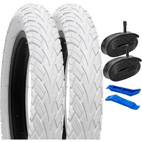 YUNSCM 2-PCS 20" Bike Tires 20x1.75/47-406 and 20" Heavy Duty Bike Tubes Schrader Valve Compatible with 20x1.75 Bike Bicycle Tires and Tubes (White-5001)