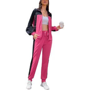 Marvmys Women's 2 Piece Tracksuit Full Zip-Up Jogger Sweatsuits Set Color Block Jogging Suits with Pockets
