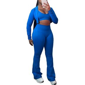 طقم بدلة رياضية نسائية من Molilove مكون من 3 قطع بدون أكمام وسحاب وأكمام طويلة وسترة قصيرة وسراويل طويلة مضيئة طقم رياضي للتمرين in Kuwait