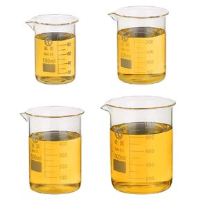 PATIKIL 50/100/250/500ml Low Form Glass Beaker, 4Pcs 3.3 Borosilicate Glass Beakers Graduated Measuring Cup with Spout for Lab Experiment, Cooking and Baking, Clear