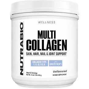 NutraBio Multi Collagen Powder- Hydrolyzed Collagen Peptides for Glowing Hair & Skin- Grass-Fed- Collagen Powder for Women and Men- 45 Servings