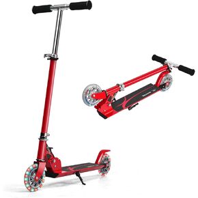 GYMAX Kids Scooter, Toddler Scooters with 5" Lighted-up LED Wheels, Height Adjustable Handle, Aluminum Frame & Rear Brake, Easy Folding Kick Scooter for Kids Teens