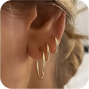 Gokeey 4 Pair Gold Hoop Earrings Set for Women,14k Real Gold Plated Hypoallergenic Gold Hoops with S925 Sterling Silver Post Hypoallergenic Thin Hoop Earrings Gold Earrings for Women Girls Trendy Jewelry Gifts
