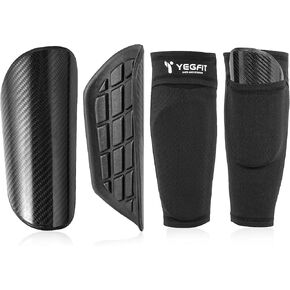 Carbon Fiber Soccer Shin Guards, Super Strong, Lightweight, Shock-Resistant Protection for Kids with Sleeves for Secure Fit, Small Size: Only Suitable for Teens and Kids, S(L:6.10" x W:3.15")