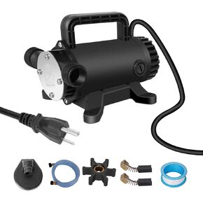 Water Transfer Pump 115V 1/10 HP 260 GPH Water Pump With 3/4 inch Ports Suction Hose And Spare Impeller Water Transfer Pump Hose Pump NEW Model-Black
