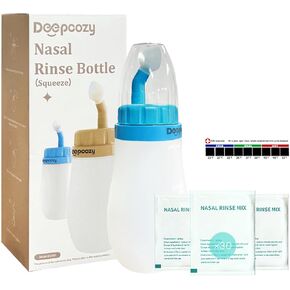 Soft Tip Neti Pot Squeeze Bottle, Nasal Wash Bottle, Sinus Rinse, Pressure Irrigation with Thermometer Sticker for Adult & Kid 300ml with 30 Nasal Wash Saline Packets（Golden）