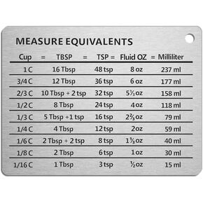 lasenersm 1 Piece Measurement Conversion Chart Professional Stainless Steel Measurement Conversion Chart Kitchen Magnetic Measurement Conversion Chart, Silver