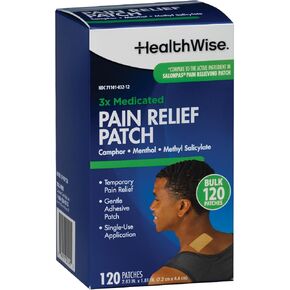 HealthWise Targeted Pain Relief Medicated Patch | Neck, Shoulder, Small Areas | 120-Count | 2.83" x 1.81" | Topical Analgesic | Camphor, Menthol, Methyl Salicylate | Gentle Adhesive