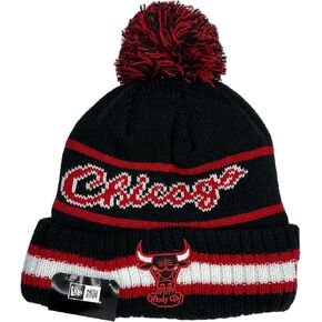 New Era Chicago Bulls Beanie Mens Womens Cuffed Pom Knit Winter Hat, Stretch Fit, Black, One Size