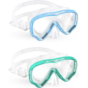 2 Packs Kids Goggles with Nose Cover, Snorkel Diving Mask 180° HD View Anti Fog Lens for Kids Swim Goggles 3-14