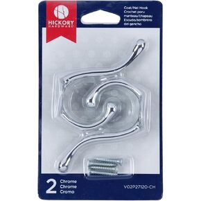 Hickory Hardware V02P27120-CH Multipack Collection Coat Hook Double Chrome Finish (2 Pack), 3 Inch, 2 Piece