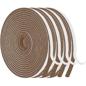 Foam Weather Stripping-4 Rolls, 1/2 Inch Wide X 1/8 Inch Thick Total 52 Feet Long, Brown Foam Insulation Soundproofing Sealing Tape for Doors and Windows(13 ft x 4 Rolls)