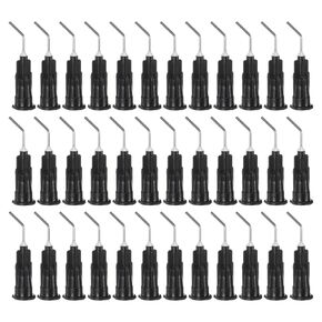 HARFINGTON 1000pcs Blunt Tip Dispensing Needles, 20 Gauge 45 Degrees Bent Dispensing Tips 0.4" End Angled Dispenser Needle with Luer Elbow Blunt Needle for Oil or Glue Applicator, Black