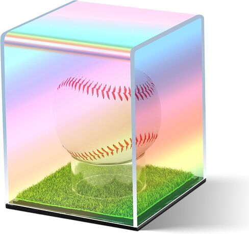 Iridescent Acrylic Baseball Display case with Grass pad Transparent Laser Baseball Holder for Ball Display Cube Box Memorabilia Display case for Baseball for Autograph Ball Protector Display in Saudi Arabia