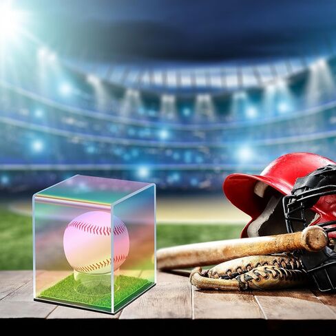 Iridescent Acrylic Baseball Display case with Grass pad Transparent Laser Baseball Holder for Ball Display Cube Box Memorabilia Display case for Baseball for Autograph Ball Protector Display in Saudi Arabia