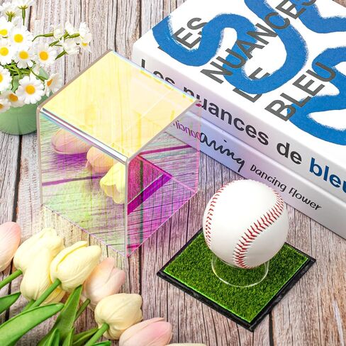 Iridescent Acrylic Baseball Display case with Grass pad Transparent Laser Baseball Holder for Ball Display Cube Box Memorabilia Display case for Baseball for Autograph Ball Protector Display in Saudi Arabia