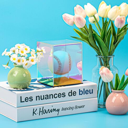 Iridescent Acrylic Baseball Display case with Grass pad Transparent Laser Baseball Holder for Ball Display Cube Box Memorabilia Display case for Baseball for Autograph Ball Protector Display in Saudi Arabia