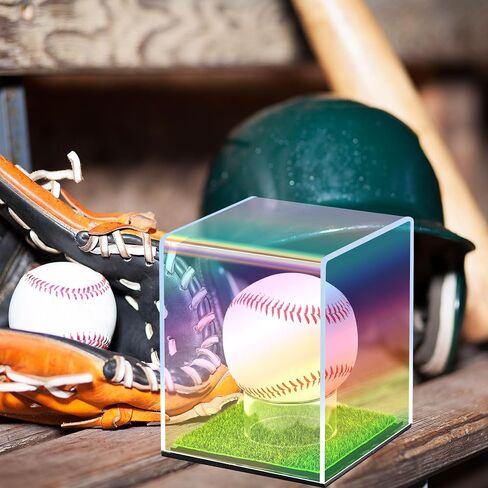 Iridescent Acrylic Baseball Display case with Grass pad Transparent Laser Baseball Holder for Ball Display Cube Box Memorabilia Display case for Baseball for Autograph Ball Protector Display in Saudi Arabia