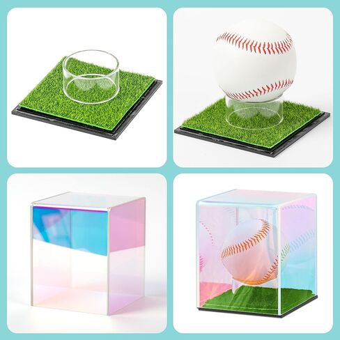 Iridescent Acrylic Baseball Display case with Grass pad Transparent Laser Baseball Holder for Ball Display Cube Box Memorabilia Display case for Baseball for Autograph Ball Protector Display in Saudi Arabia