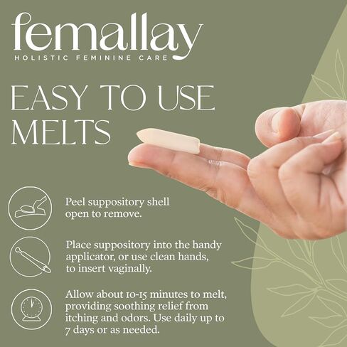 Femallay Organic Tea Tree & Oil Vaginal Cleansing Suppositories for Hygiene, 100% Natural Melts for Feminine Care, Great for Dryness and More, 7 Individually-Sealed Melts + 1 Applicator in Saudi Arabia