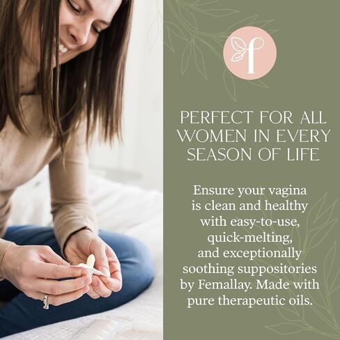 Femallay Organic Tea Tree & Oil Vaginal Cleansing Suppositories for Hygiene, 100% Natural Melts for Feminine Care, Great for Dryness and More, 7 Individually-Sealed Melts + 1 Applicator in Saudi Arabia