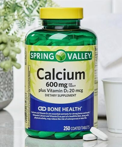 Spring Valley Calcium Tablets, 600mg, Plus Vitamin D3 20mcg, Dietary Supplement, 250 Count in Saudi Arabia